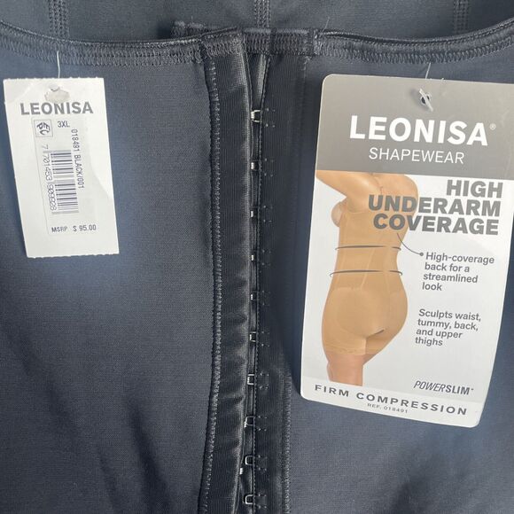Leonisa Women's Black High Underarm Firm Compression Activewear Top Size 3XL - Picture 2 of 4